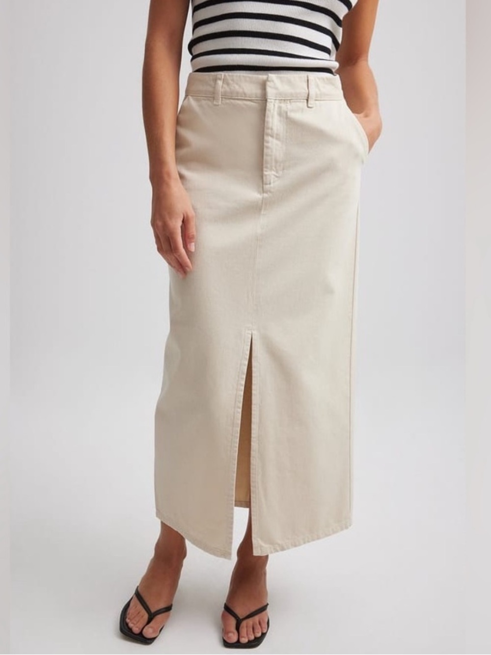 Elodie slit hem twill midi skirt taupe size large NWT